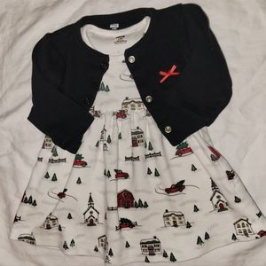 Baby Girls Print Cotton Dress & Black Cardigan Set, 3-6 Month by Hudson Baby